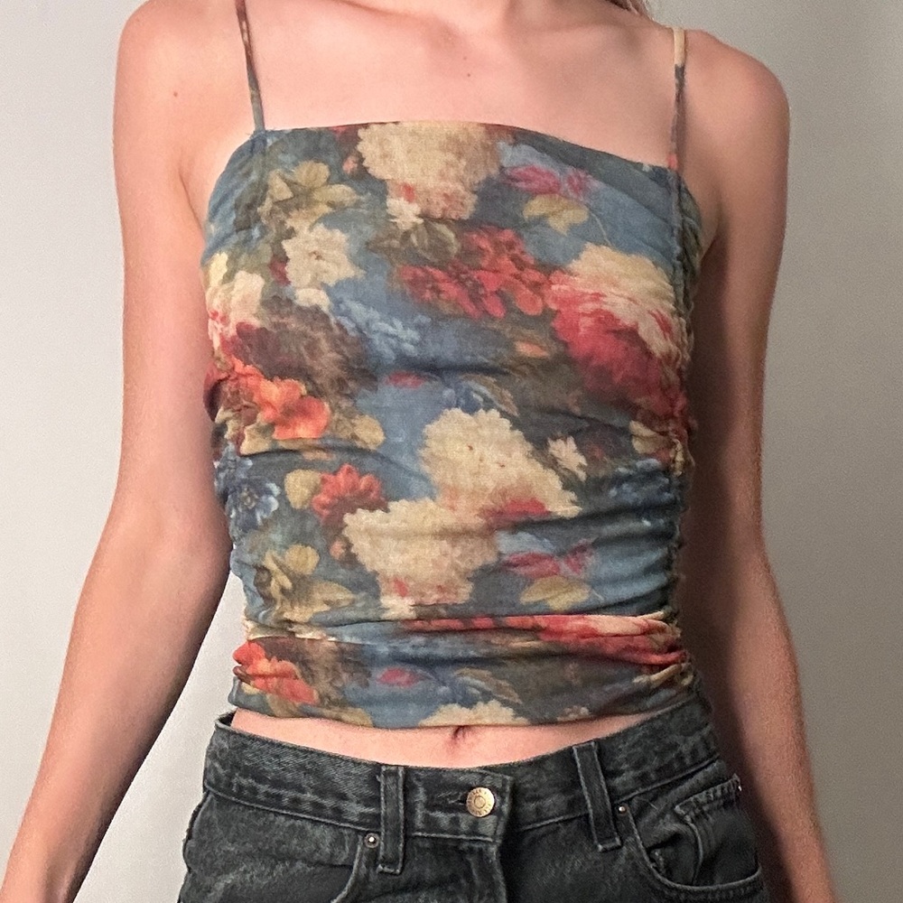Urban outfitters floral mesh side tie tank top